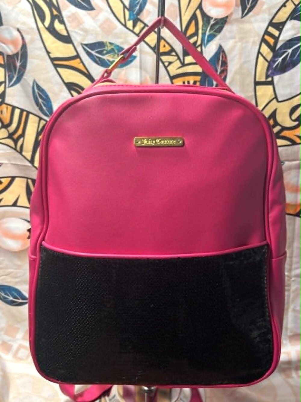 Juicy Couture Hot Pink & Black Mini Backpack – PVC – Sequins